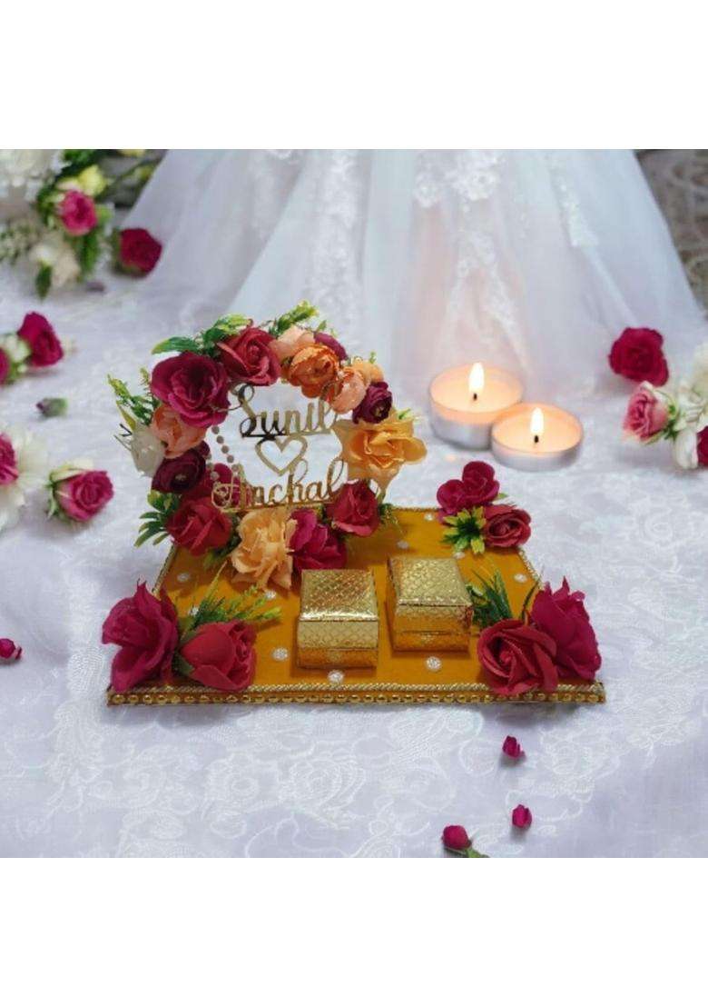 Giftsbouquet Yellow Engagement Ring Platter for Ring Ceremony - Indya