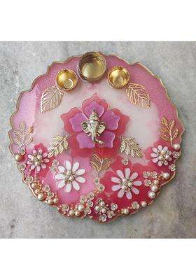Love and Lather 10 Inch Resin Puja Thali Aart Thali for Wedding Diwali Thali Roli Chawal Platter Raksha
