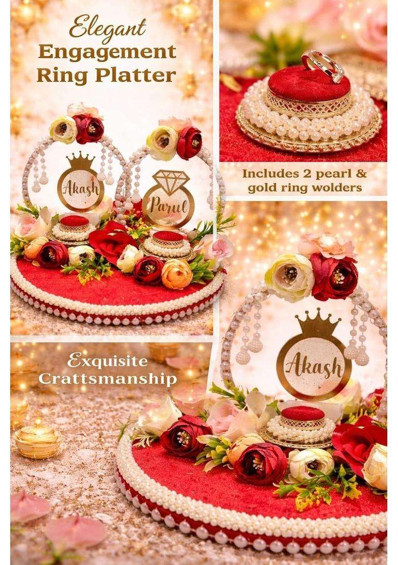 Giftsbouquet Red Elegant Engagement Ring Platter for Ring Ceremony - Indya