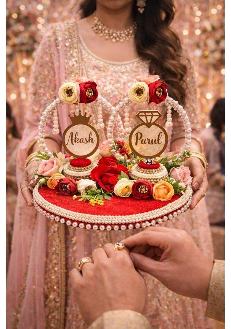 Giftsbouquet Red Elegant Engagement Ring Platter for Ring Ceremony - Indya