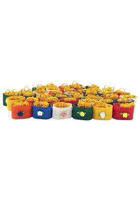 Soul Artisan Thamboolam Return Gifts in Mini Multicolor Jute Bag with Tilakam and Thali Pack of 50