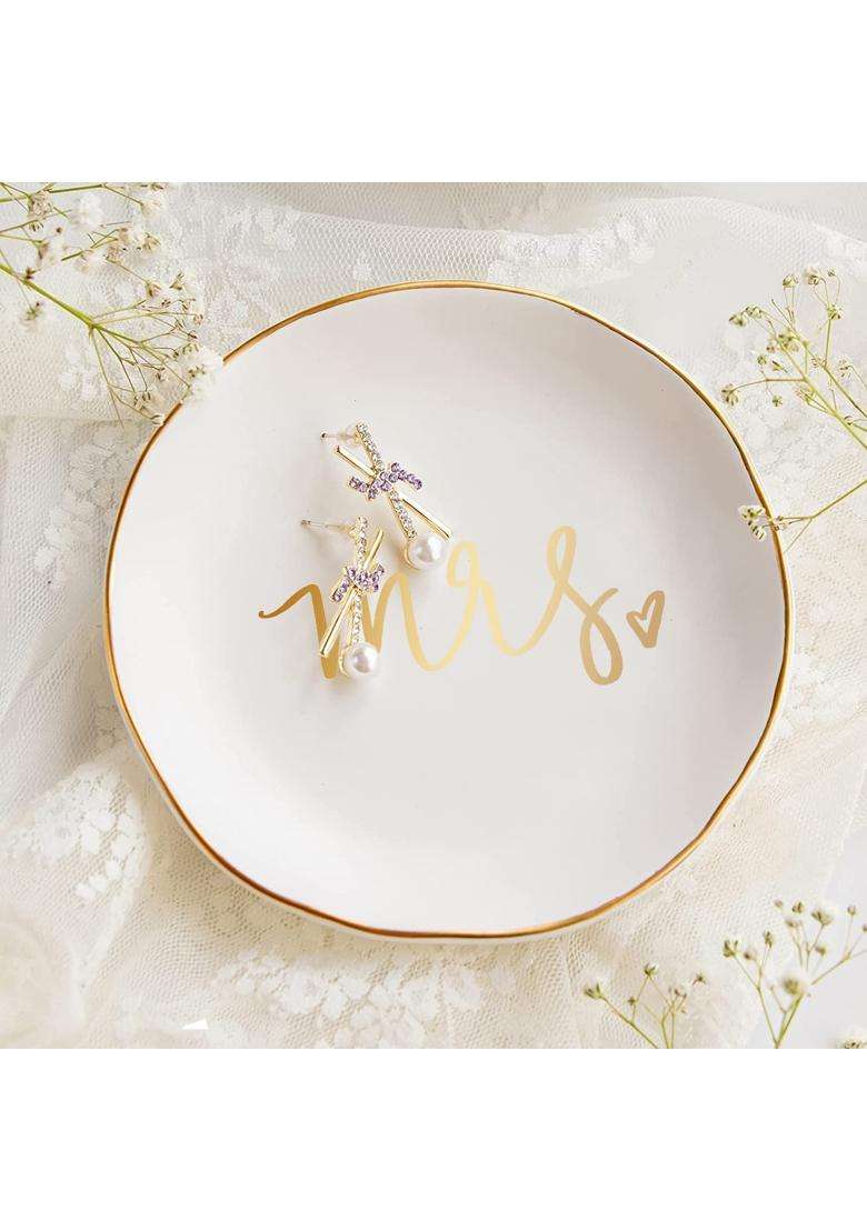 Titanape White Mrs Ring Trinket Dish Jewellery Dish Tray Bride to Be Gifts Bridal Shower Gifts - Indya