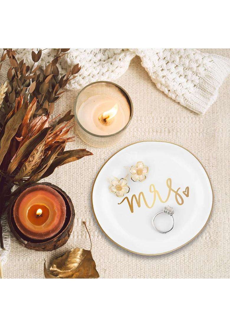 Titanape White Mrs Ring Trinket Dish Jewellery Dish Tray Bride to Be Gifts Bridal Shower Gifts - Indya