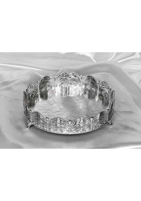 Melange Unique Gifting Item Tray Scalloped Patterned Tray Design Silver Plated