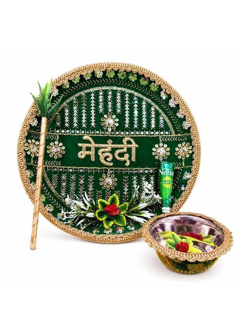 The Golden LOOM Decorative Mehndi Thali Set for Wedding Ceremony Pack of 2