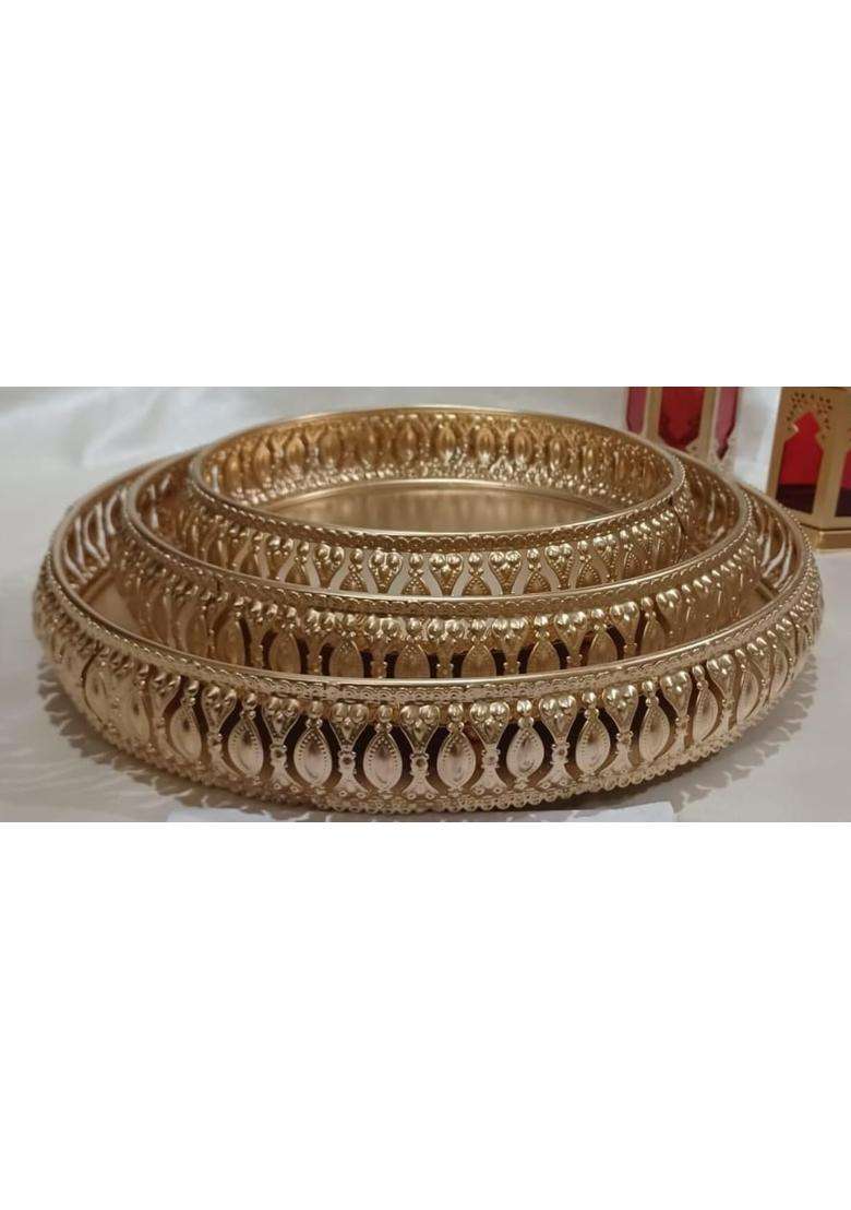 ANP Decorative Golden German Serving Trays 10 Inch 25CM 8 Inch 20CM 6 Inch 15CM Set of 3 - Indya
