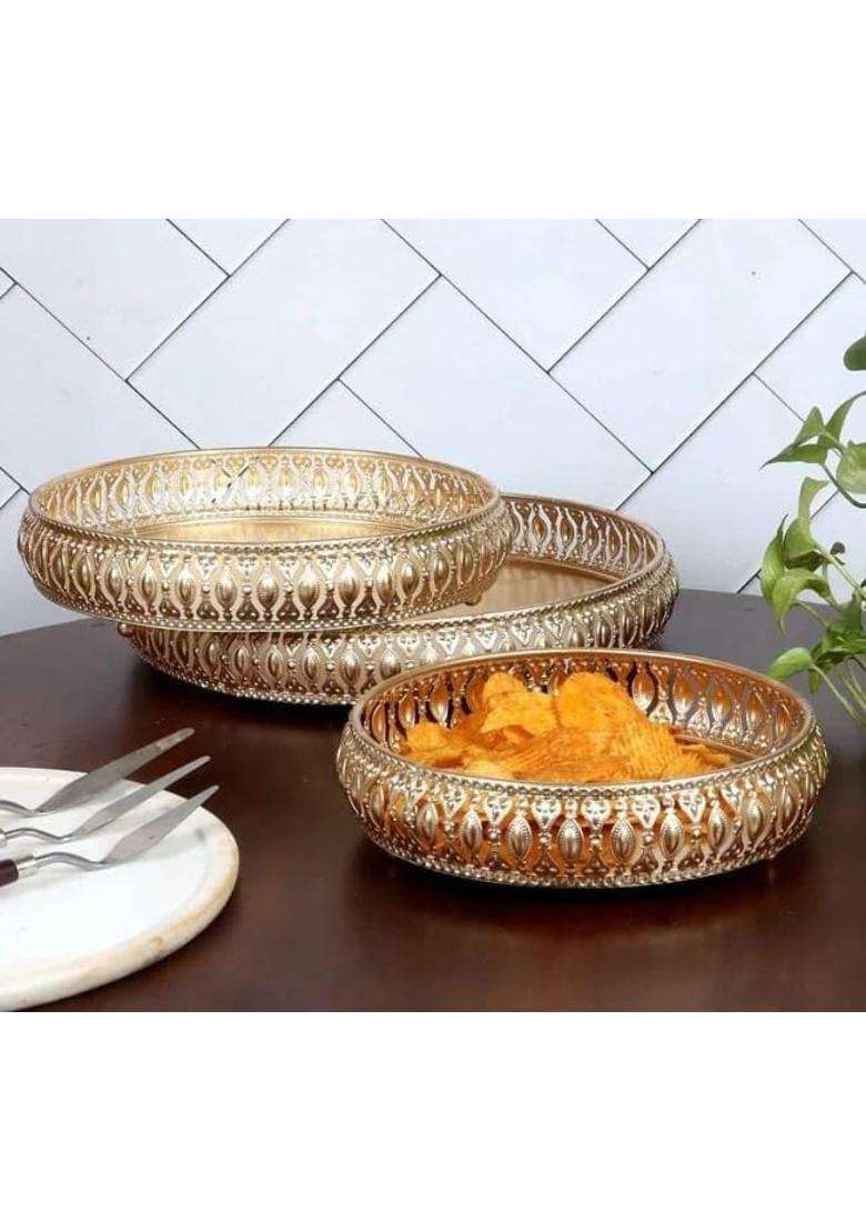 ANP Decorative Golden German Serving Trays 10 Inch 25CM 8 Inch 20CM 6 Inch 15CM Set of 3 - Indya