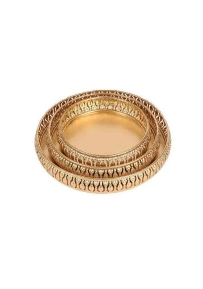 ANP Decorative Golden German Serving Trays 10 Inch 25CM 8 Inch 20CM 6 Inch 15CM Set of 3 - Indya