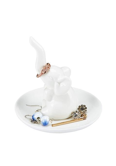 Homesmile Elephant Ring Dish Holder for Jewelry Engagement Wedding Trinket Trays White