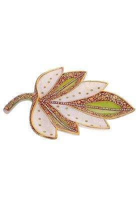 Arts and Crafts Handcrafted Kundan and 22K Gold Leaf Hand Painted Marble Decorative Platter