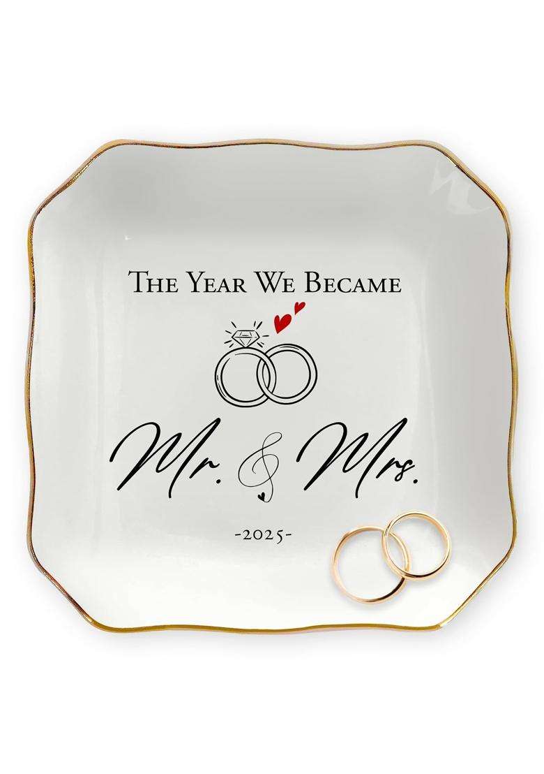 Oassie Mr and Mrs Gifts for Couple 4 x4 Porcelain Jewelry Dish Tray - Indya