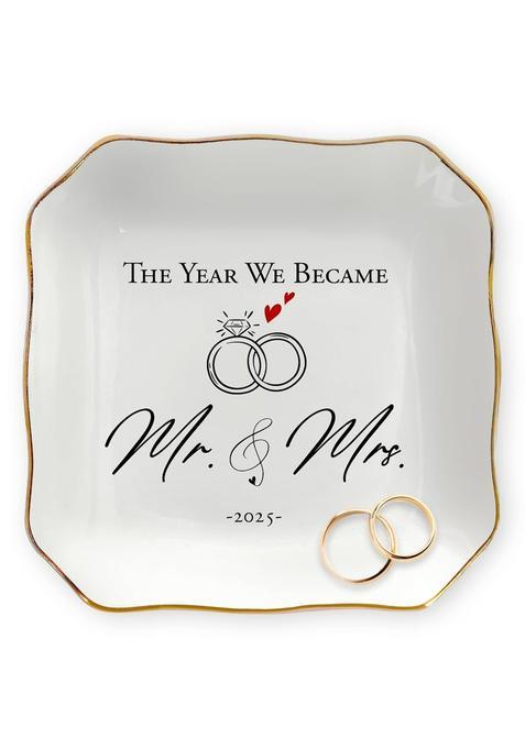 Oassie Mr and Mrs Gifts for Couple 4 x4 Porcelain Jewelry Dish Tray