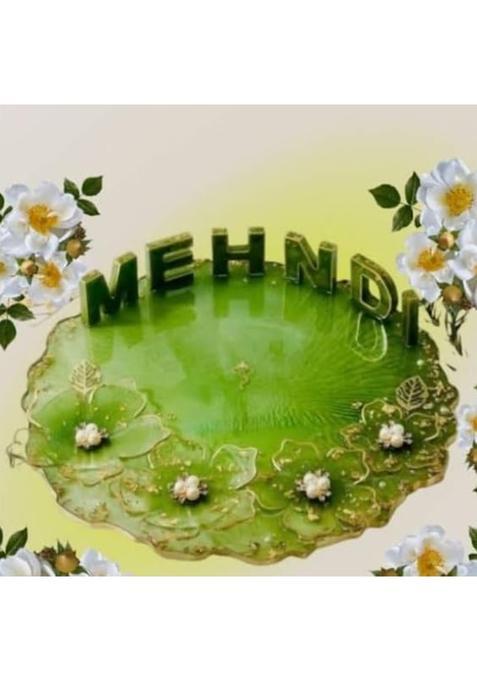 Decorative Mehndi Ceremony Platter 12 Inch Green B