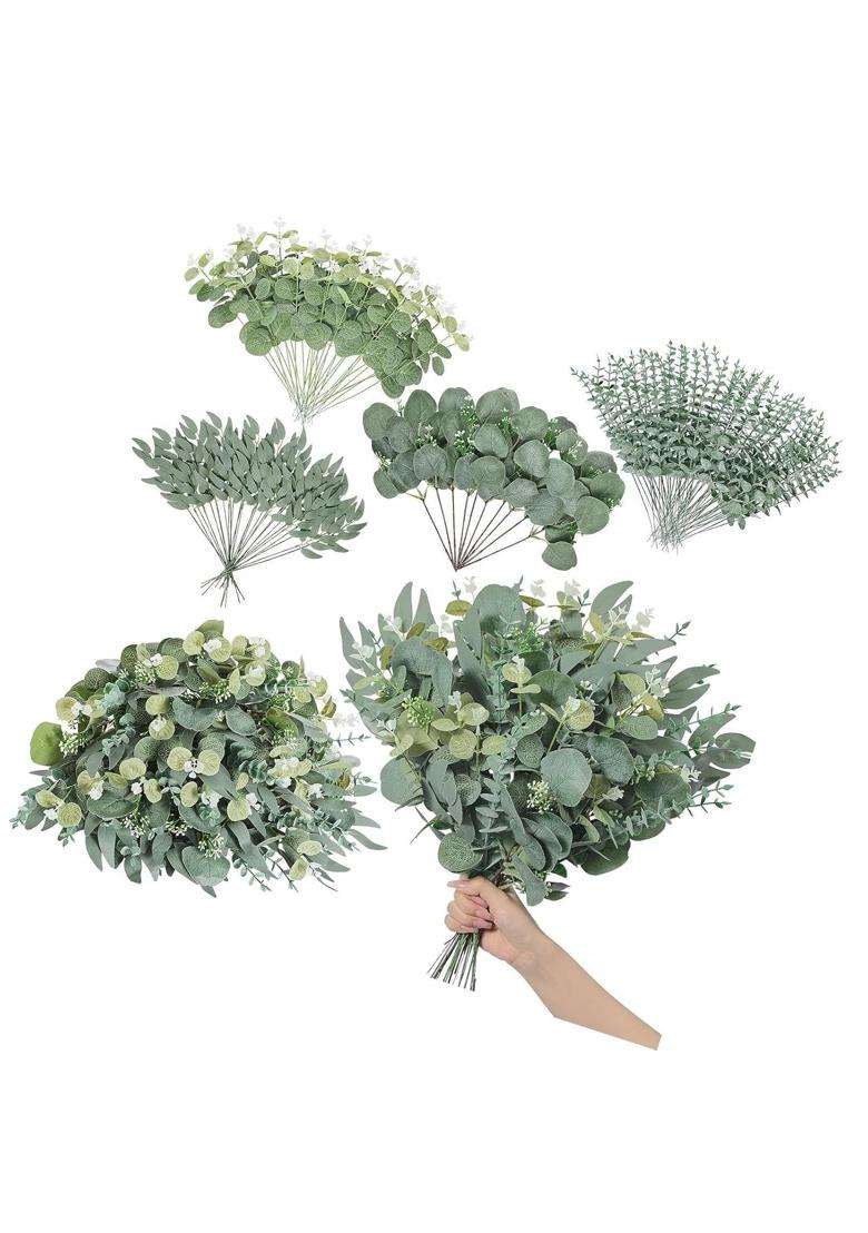 Merishopp Artificial Mixed Eucalyptus Leaves Stems Faux Plants Greenery for Engagement - Indya