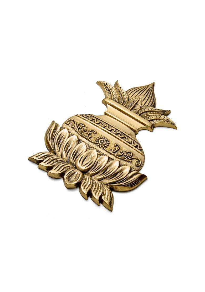 Esplanade Golden Brass Kalash Wall Hanging Coconut Shriphal and Lotus Heavy Solid Brass Door and Home Decor - Indya