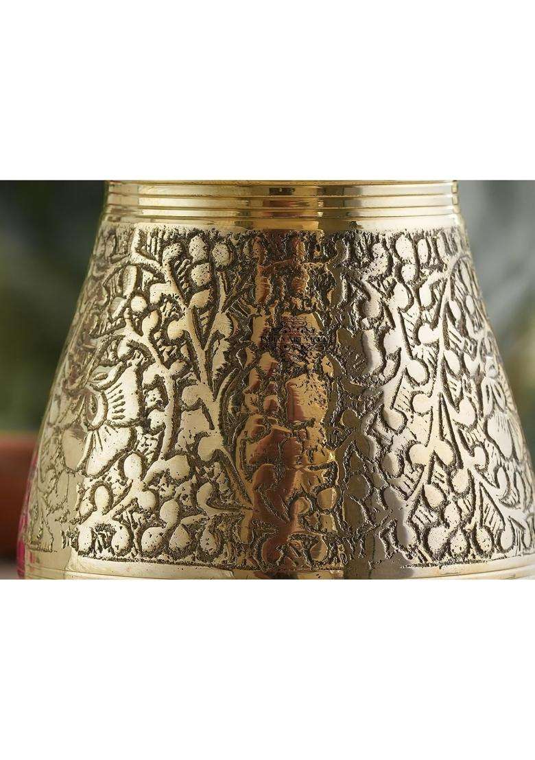 Indian Art Villa Brass Parsi Lota Kalash with Embossed Design 450 ML Traditional Brass Kalash for Pooja - Indya