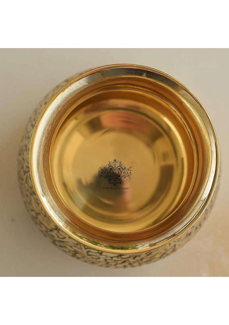 Indian Art Villa Brass Parsi Lota Kalash with Embossed Design 450 ML Traditional Brass Kalash for Pooja - Indya