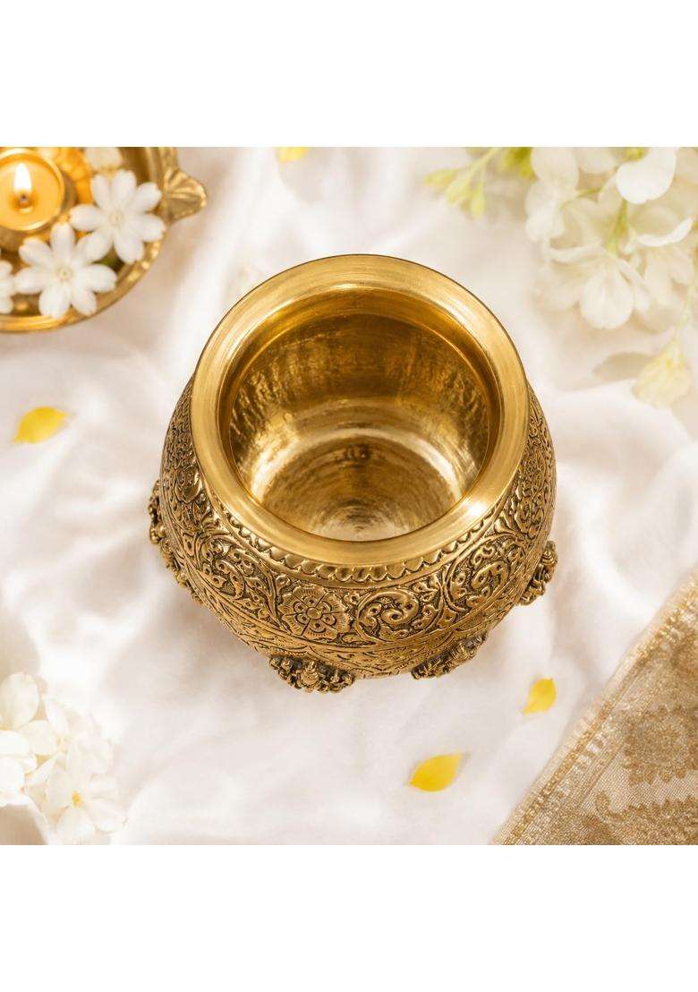 Gold RR Pure Brass Kalash for Pooja Home Decor Handcrafted Ashta Lakshmi Pital Lota Pot for Mandir and Diwali - Indya