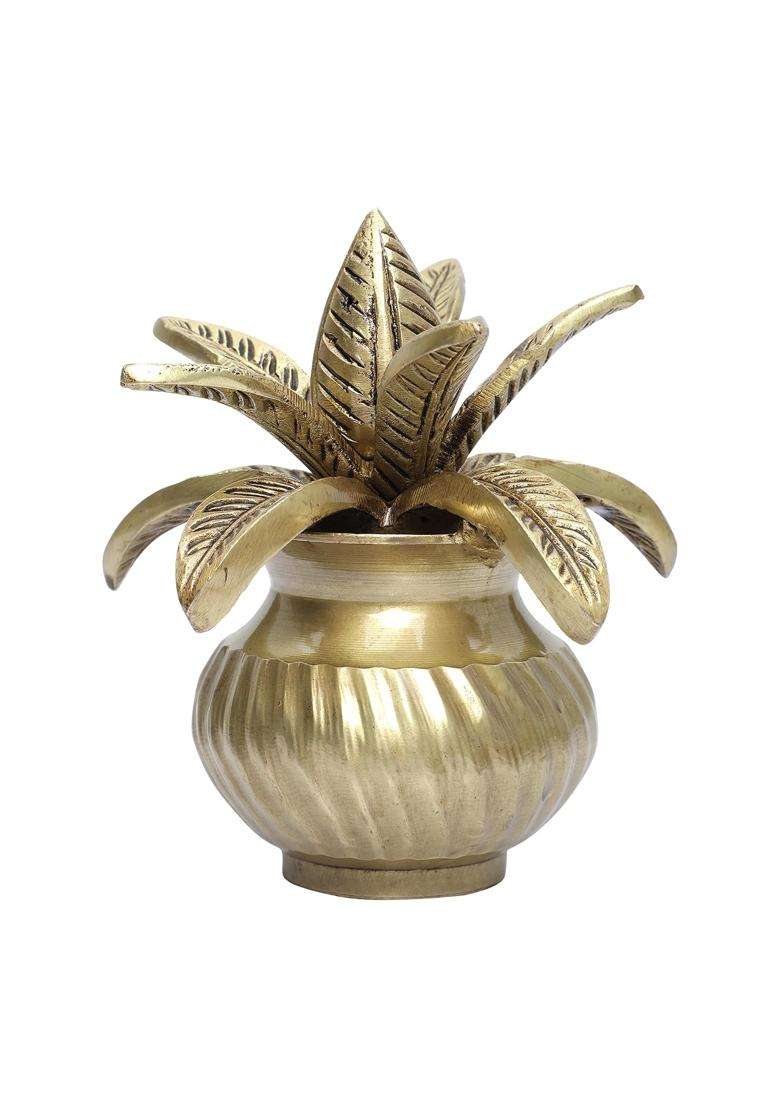 D Brasso Gold 5 Inch Premium Brass Mangal Kalash with Coconut Pital Kalash for Pooja Pack of 1 - Indya