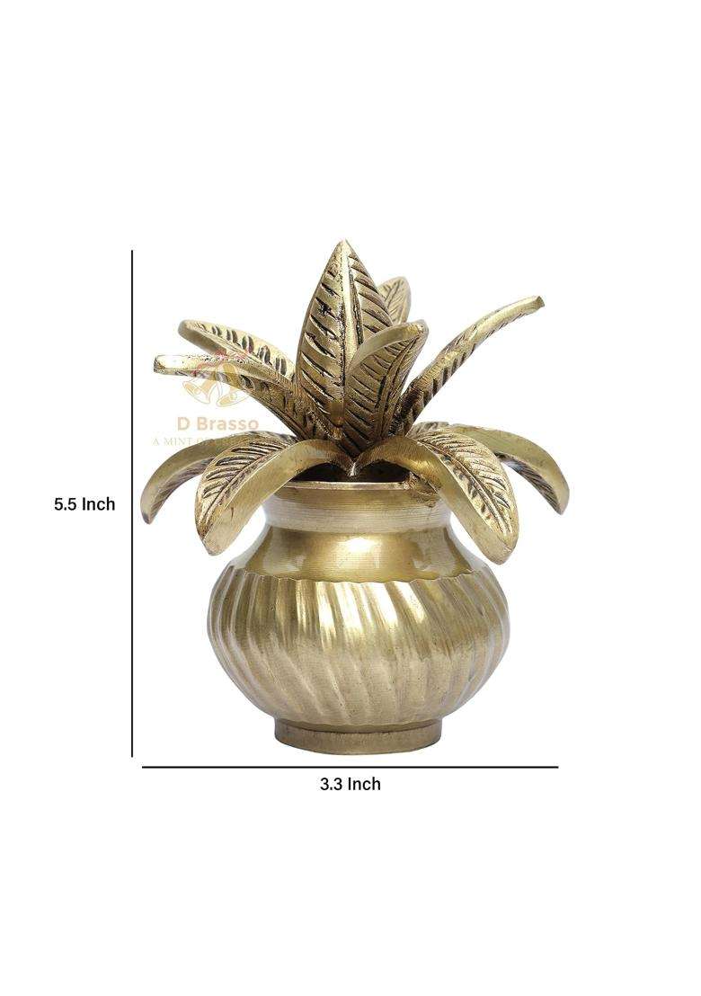 D Brasso Gold 5 Inch Premium Brass Mangal Kalash with Coconut Pital Kalash for Pooja Pack of 1 - Indya