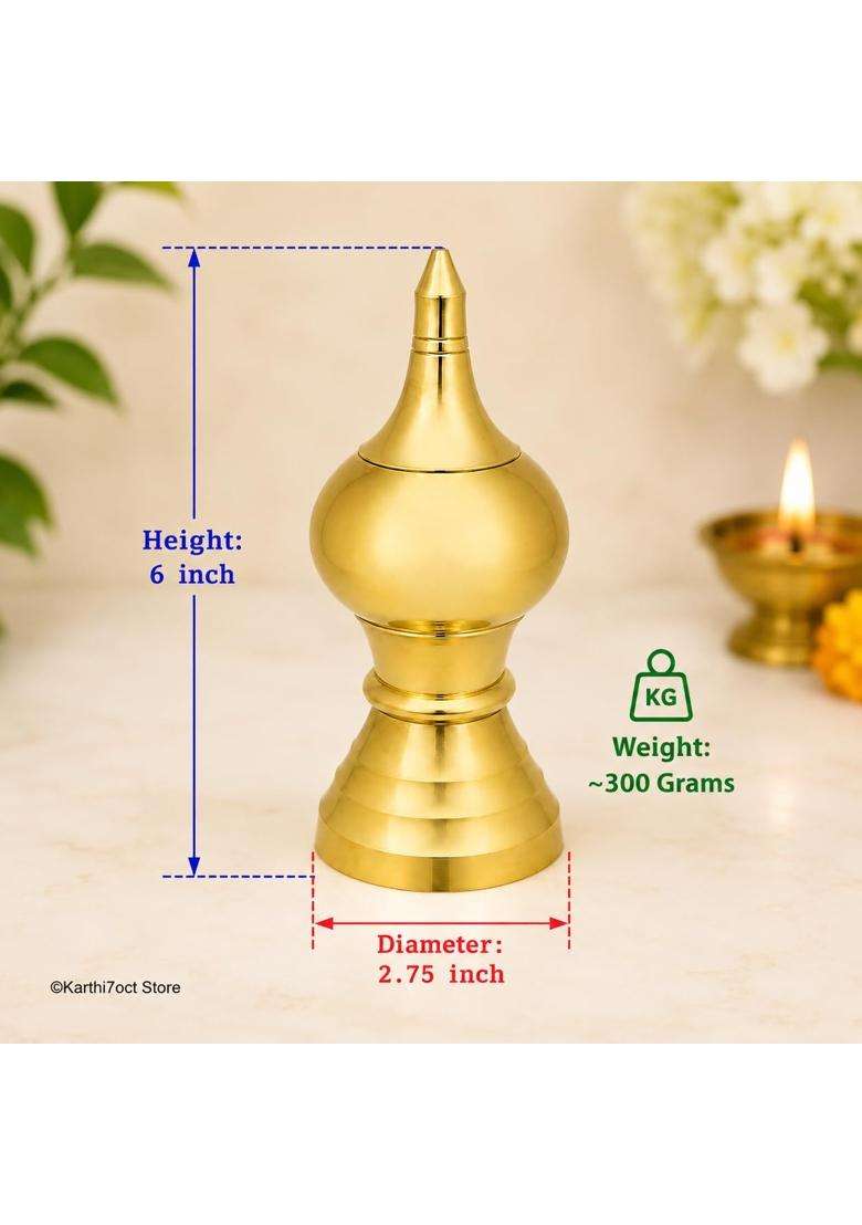 KARTHI7OCT Store 6 Inch Heavy Brass Pooja Kalash Approx 300G Traditional Gopuram Kalasam for Home Temple - Indya