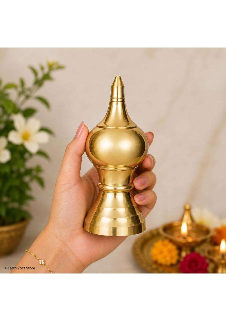 KARTHI7OCT Store 6 Inch Heavy Brass Pooja Kalash Approx 300G Traditional Gopuram Kalasam for Home Temple - Indya