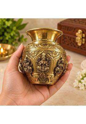 LTG Pure Brass Ashta Lakshmi Kalash 250 Gram Decorative Pooja Kalash for Home Temple