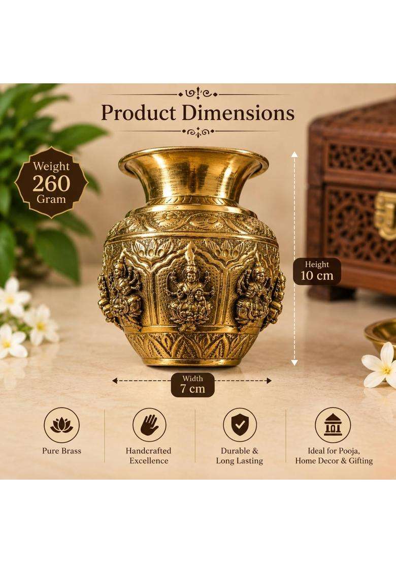 LTG Pure Brass Ashta Lakshmi Kalash 250 Gram Decorative Pooja Kalash for Home Temple - Indya