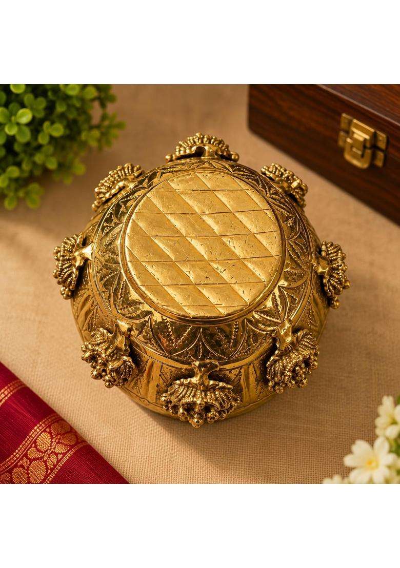 LTG Pure Brass Ashta Lakshmi Kalash 250 Gram Decorative Pooja Kalash for Home Temple - Indya