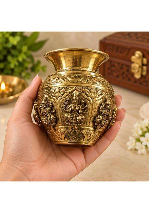 LTG Pure Brass Ashta Lakshmi Kalash 250 Gram Decorative Pooja Kalash for Home Temple