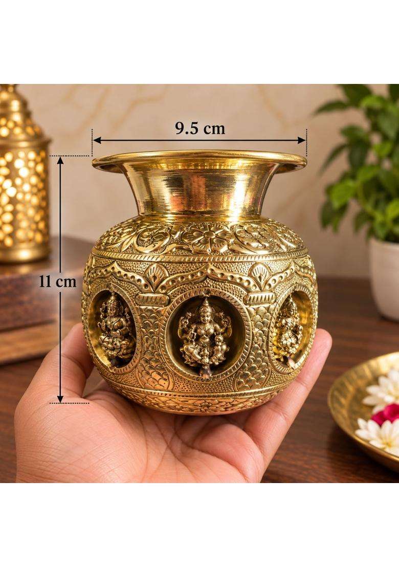 LTG Pure Brass Ashta Lakshmi Kalash 400 Gram Decorative Pooja Kalash for Home Temple - Indya