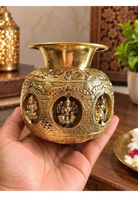LTG Pure Brass Ashta Lakshmi Kalash 400 Gram Decorative Pooja Kalash for Home Temple