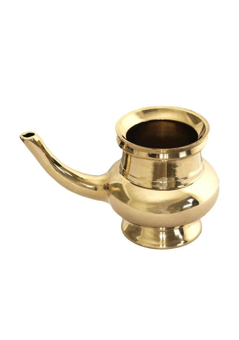 Unity Handicrafts Traditional Brass Pooja Kindi Gold Toned Spiritual Water Pot with Spout for Hindu Rituals - Indya