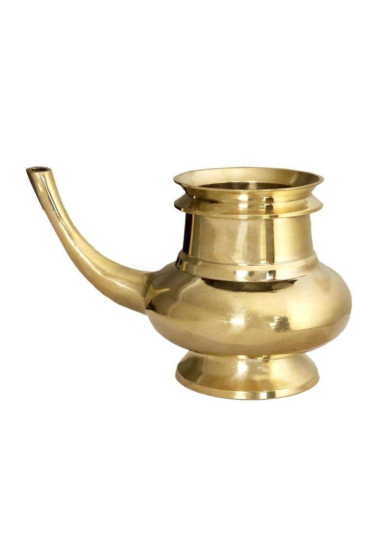 Unity Handicrafts Traditional Brass Pooja Kindi Gold Toned Spiritual Water Pot with Spout for Hindu Rituals - Indya