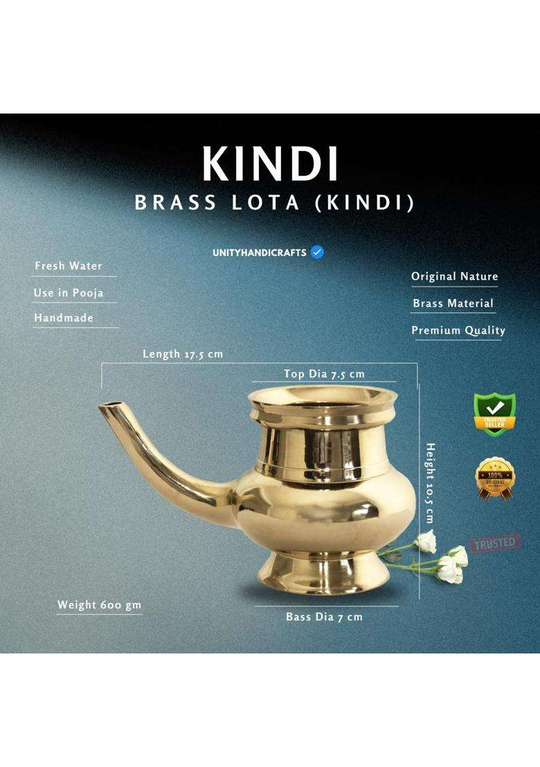 Unity Handicrafts Traditional Brass Pooja Kindi Gold Toned Spiritual Water Pot with Spout for Hindu Rituals - Indya