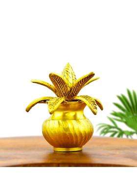 International Gift Gold Plated Brass Kalash with Coconut and Mango Leaves