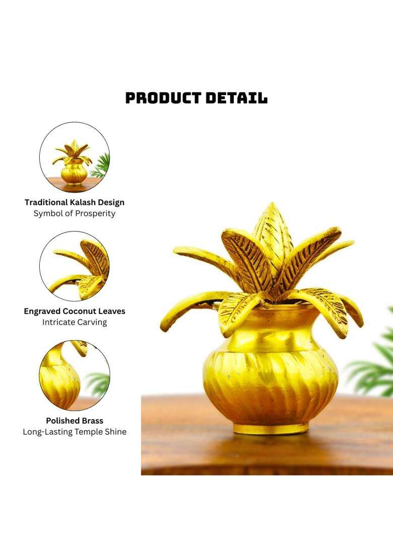 International Gift Gold Plated Brass Kalash with Coconut and Mango Leaves - Indya