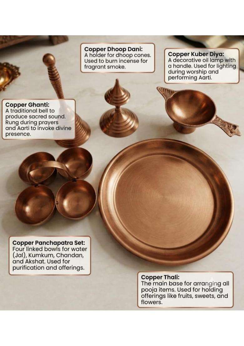 Pure Brass Pital Pooja Thali Set with Ghanti Diya Dhoop Dani - Indya