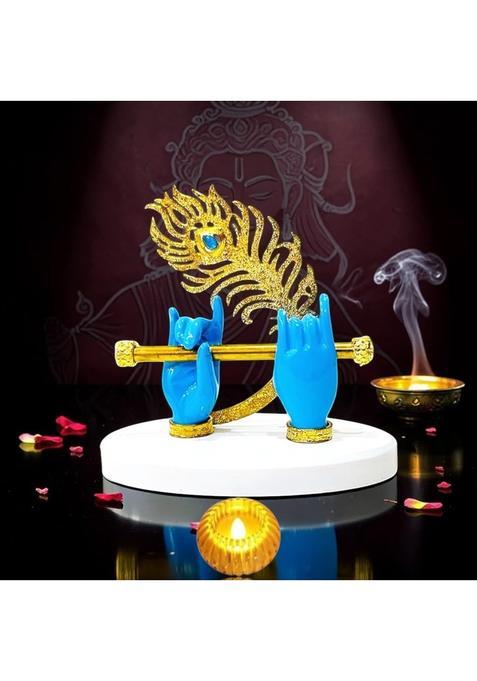MIND Circus Lord Krishna Hands with Flute Idol Small Big 24K Gold Plated Krishna Ji Hands with Peacock Feather