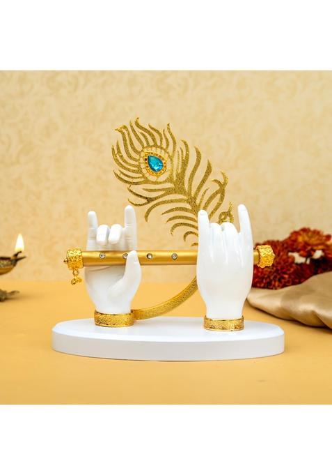 Ekhasa Lord Krishna Hands with Flute Idol Big Size Krishnaji Divine Hands Idol with Flute and Peacock Feather