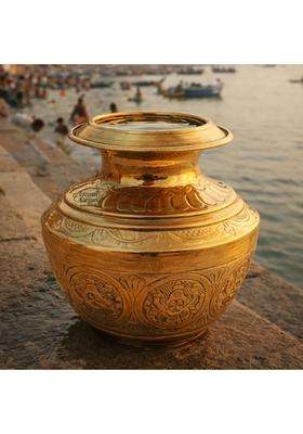 Extreme Karigari Pure Brass Puja Kalash for Pooja Traditional Embossed Design