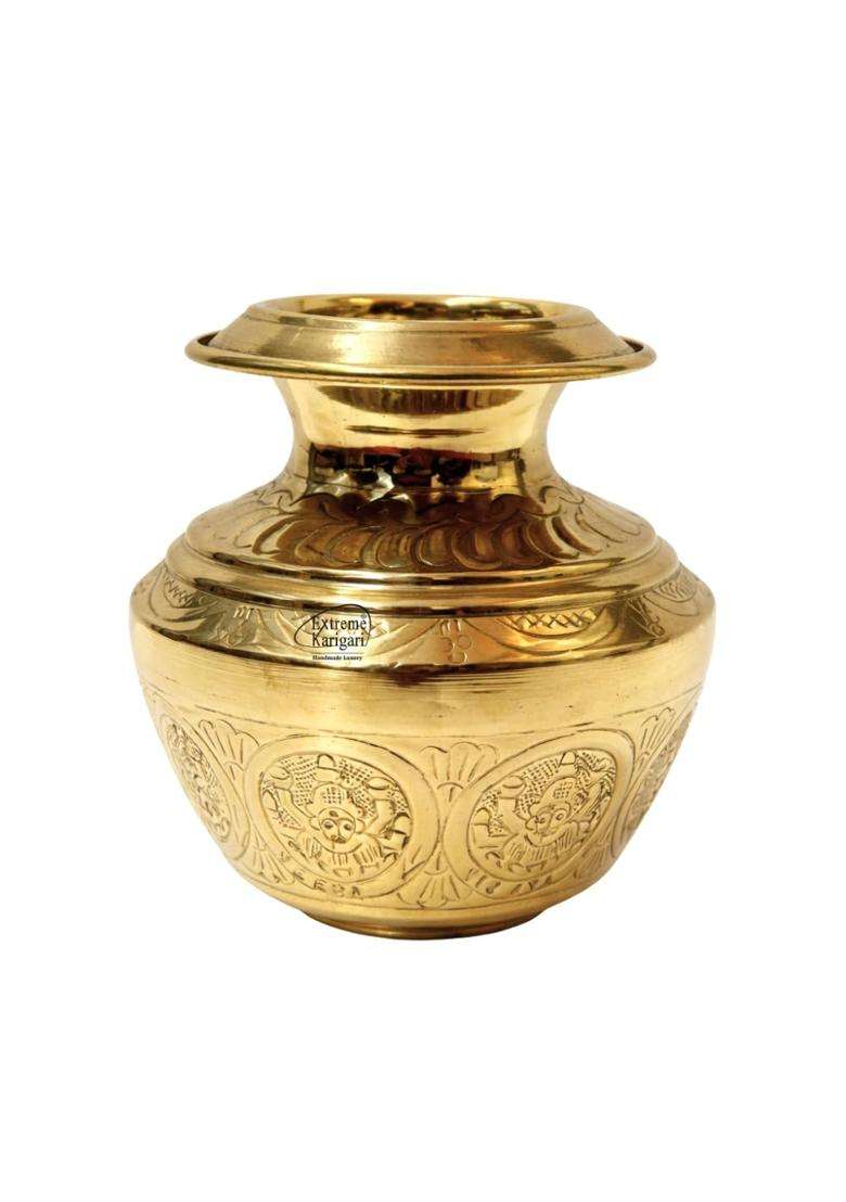Extreme Karigari Pure Brass Puja Kalash for Pooja Traditional Embossed Design - Indya