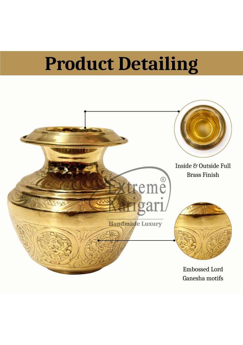 Extreme Karigari Pure Brass Puja Kalash for Pooja Traditional Embossed Design - Indya