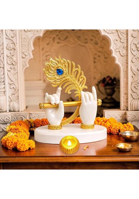 MIND Circus Lord Krishna Hands with Flute Idol Small Big 24K Gold Plated Krishna Ji Hands with Peacock Feather
