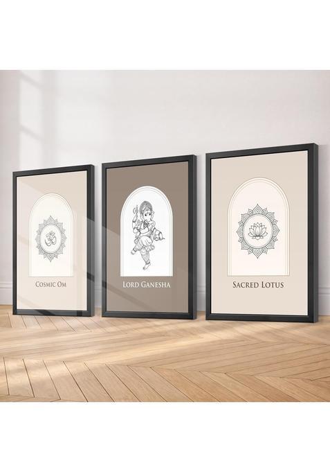 Inkspire Atelier Studio Sacred Calm Hindu Gods Framed Wall Art Painting Frames Set of 3