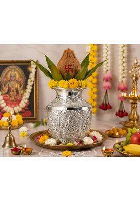 Sgr Handicrafts German Silver Lakshmi Kalash 11 Inch Decorative
