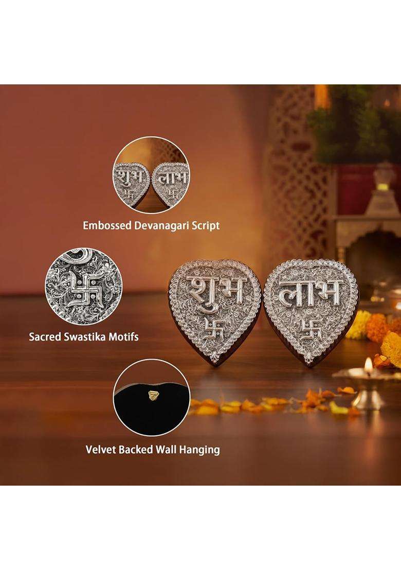 TOUCH925 Pure 999 Silver Plated Shubh Labh Wall Hanging - Indya