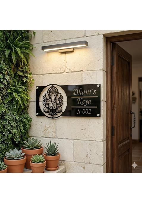 Unkar Exports India Custom Personalized Acrylic House Nameplate with Ganesha Laser Cut Metal Ganesh Medallion