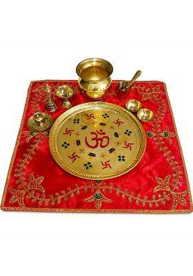 Golden Swastic Pooja Thali Set 11 Inches
