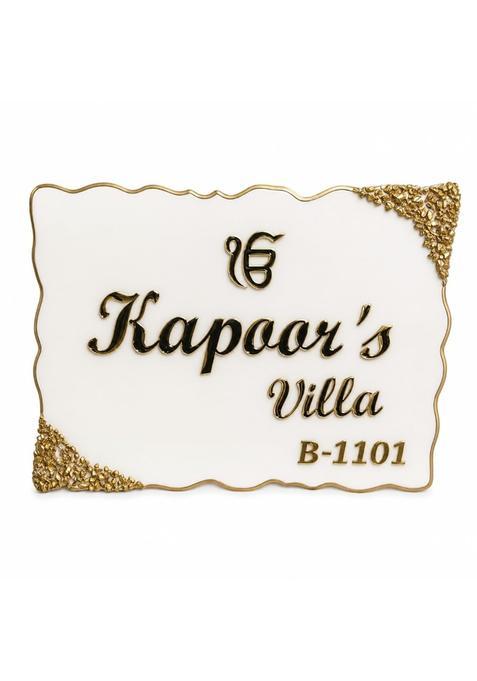 Karigaari White India Personalized Sikh Ik Onkar Family Name Plate